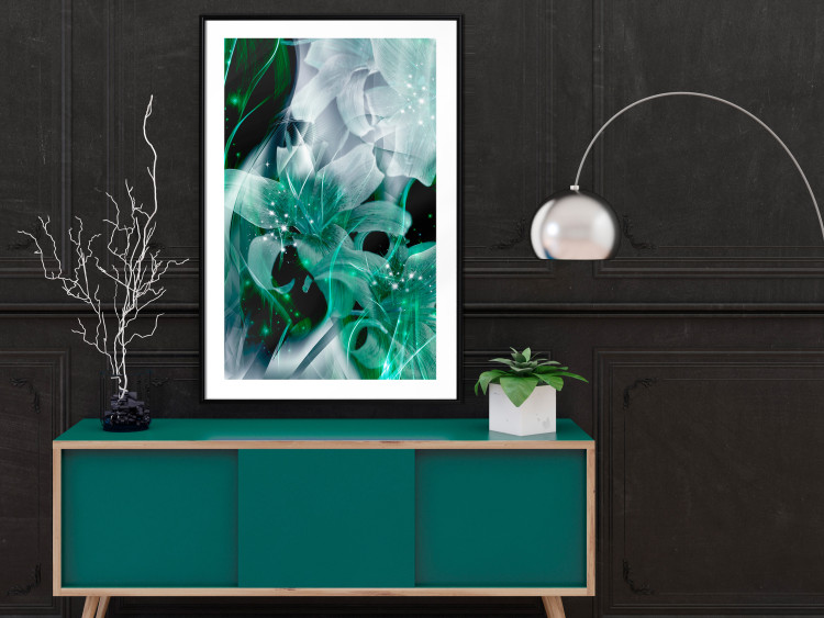 Poster Enchanted Lilies - green-filled abstraction into shiny flowers 117899 additionalImage 4