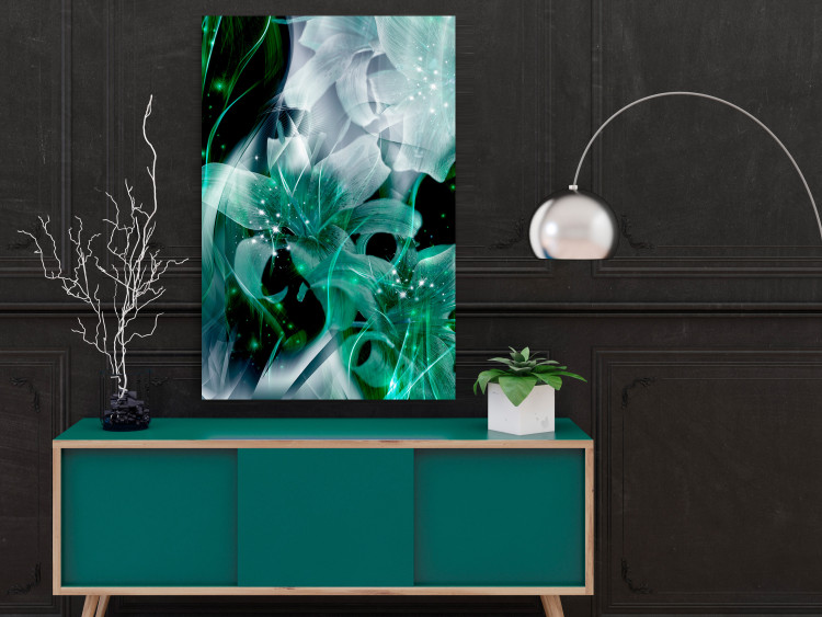 Poster Enchanted Lilies - green-filled abstraction into shiny flowers 117899 additionalImage 17