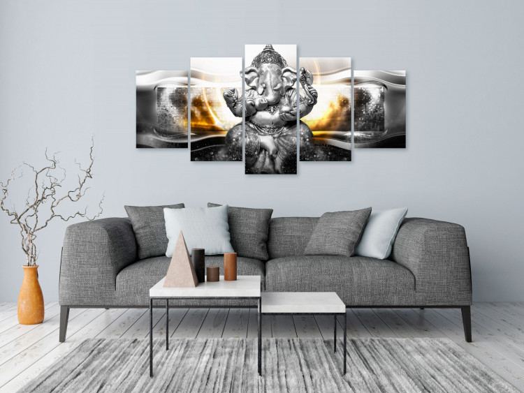 Canvas Art Print Buddha Light - Buddhist orient in silver colors surrounded by light 118199 additionalImage 3