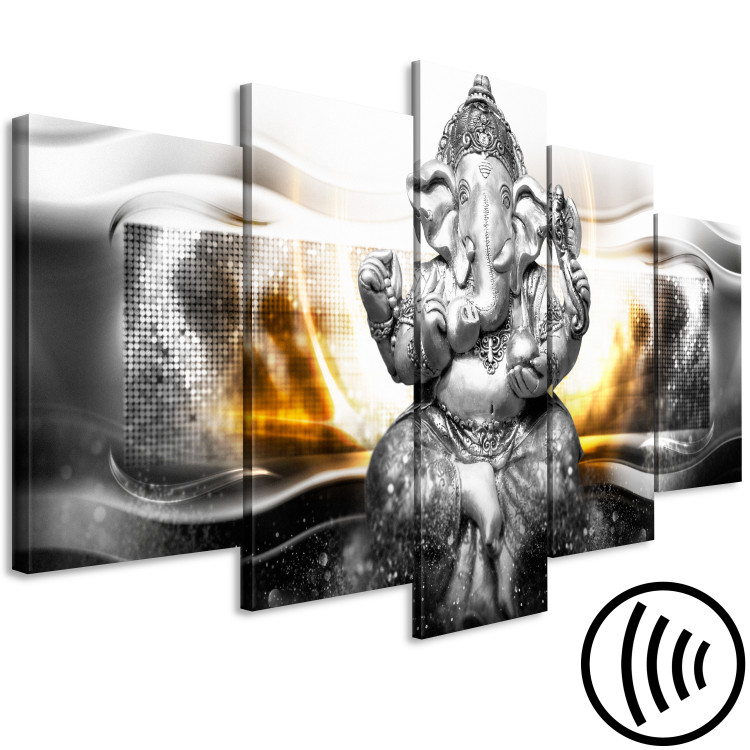 Canvas Art Print Buddha Light - Buddhist orient in silver colors surrounded by light 118199 additionalImage 6
