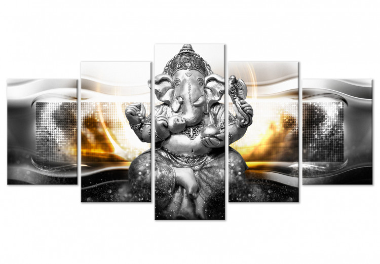 Canvas Art Print Buddha Light - Buddhist orient in silver colors surrounded by light 118199