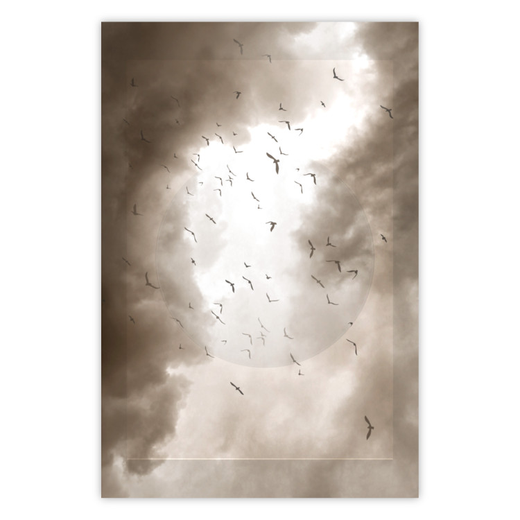 Wall Poster Birds in the Clouds - autumn landscape of birds against a cloudy sky 119199