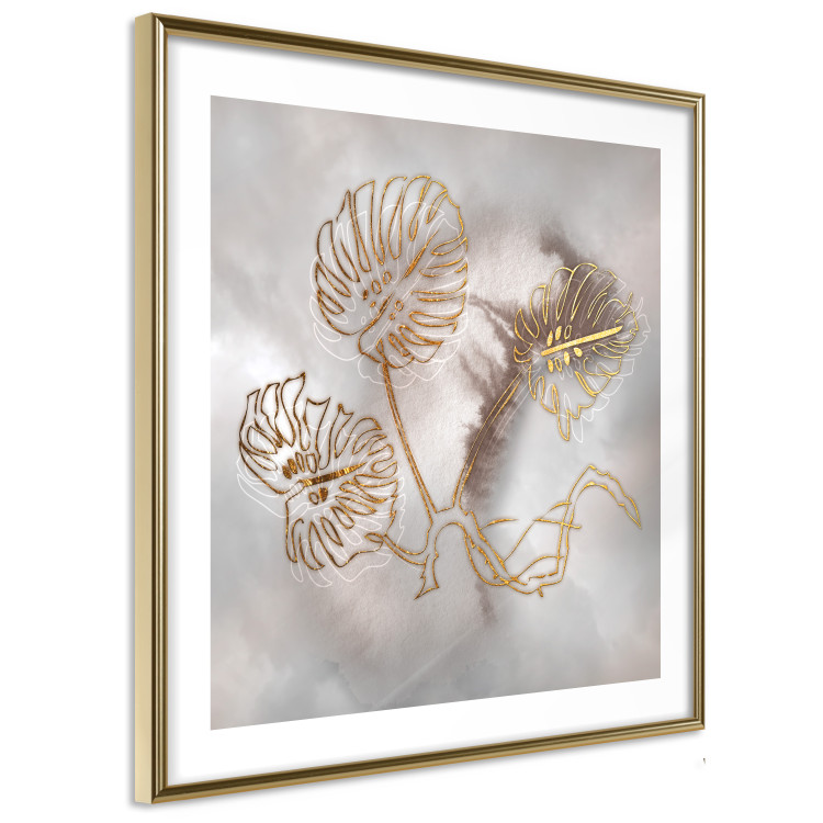 Poster Noble Monstera - abstraction with golden exotic leaves on a beige background 121899 additionalImage 6