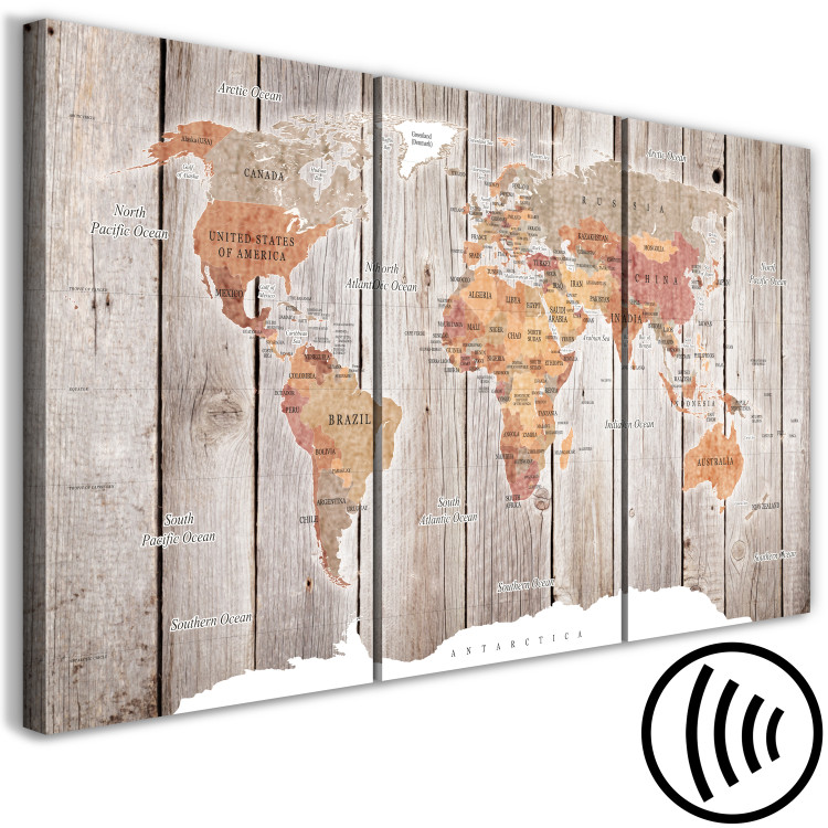 Canvas Art Print World Map: Wooden Stories (3 Parts) 122199 additionalImage 6