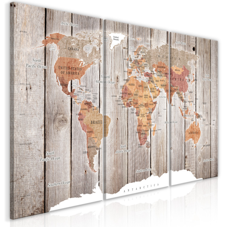 Canvas Art Print World Map: Wooden Stories (3 Parts) 122199 additionalImage 2
