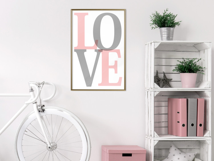 Wall Poster Gray Love - black and red blurred letters in an English text 122899 additionalImage 5