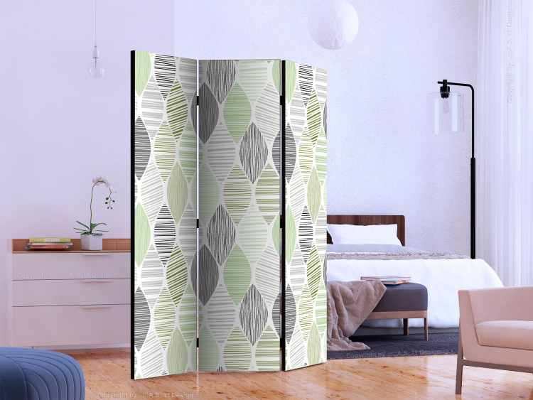 Room Divider Screen Green Tears - texture of geometric figures in abstract stripes 123299 additionalImage 2