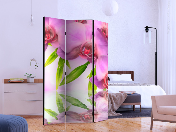 Room Divider Orchid Spa (3-piece) - pink flowers reflecting in water 124199 additionalImage 2