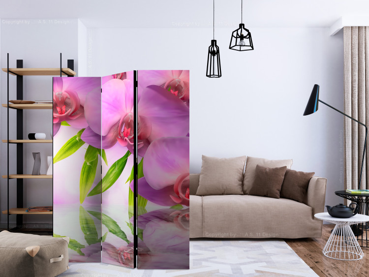 Room Divider Orchid Spa (3-piece) - pink flowers reflecting in water 124199 additionalImage 4