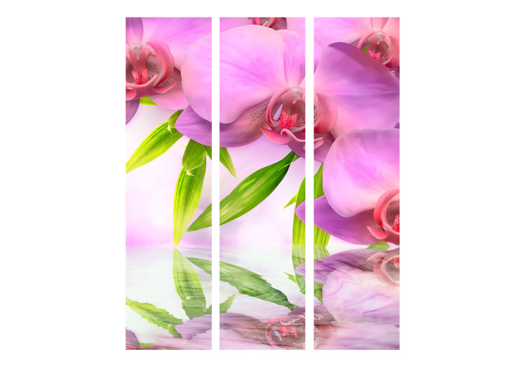 Room Divider Orchid Spa (3-piece) - pink flowers reflecting in water 124199 additionalImage 3
