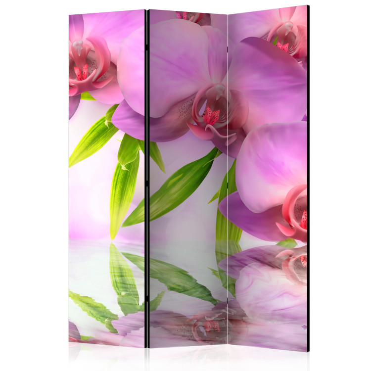 Room Divider Orchid Spa (3-piece) - pink flowers reflecting in water 124199