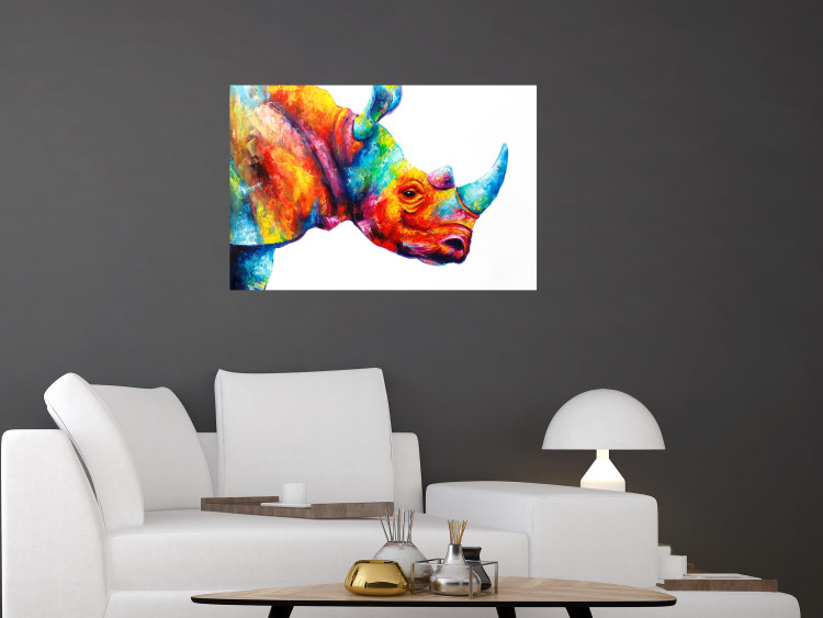 Canvas Print Rainbow Rhino (1-part) wide - futuristic abstraction 127199 additionalImage 3