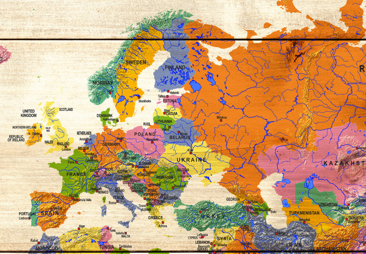 Large canvas print Map on wood: Colourful Travels [Large Format] 128499 additionalImage 4