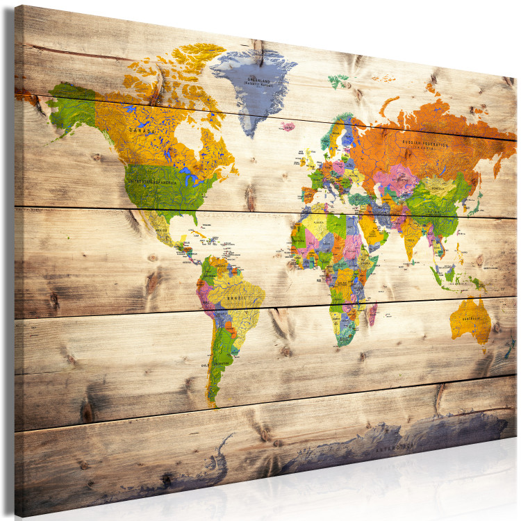 Large canvas print Map on wood: Colourful Travels [Large Format] 128499 additionalImage 2