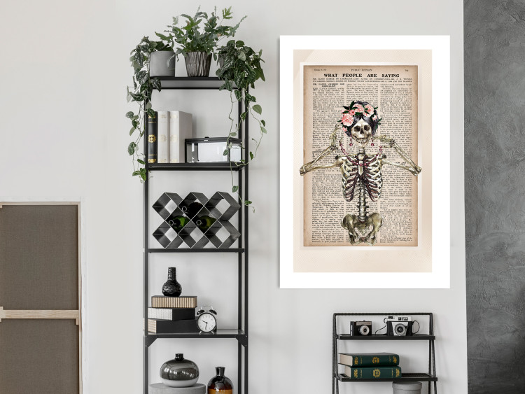 Poster Lady Skeleton - unusual vintage-style fantasy with a newspaper background 129099 additionalImage 5