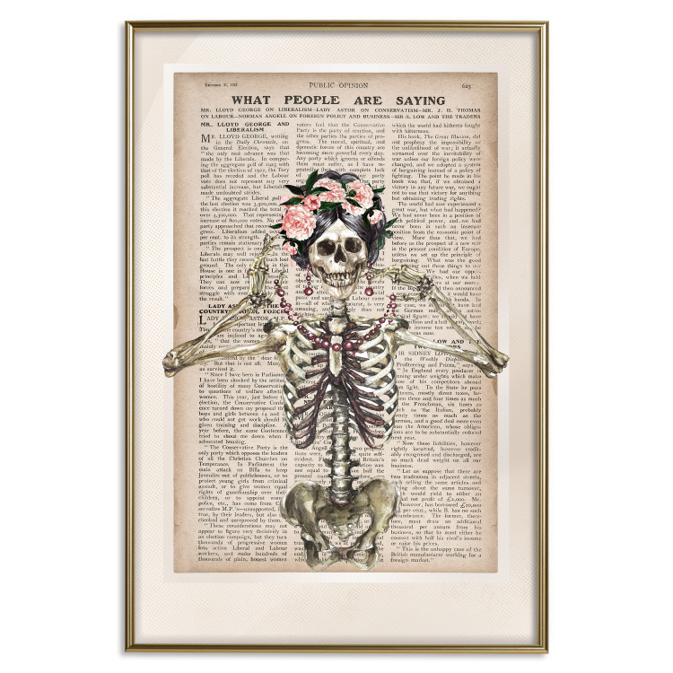 Poster Lady Skeleton - unusual vintage-style fantasy with a newspaper background 129099 additionalImage 21