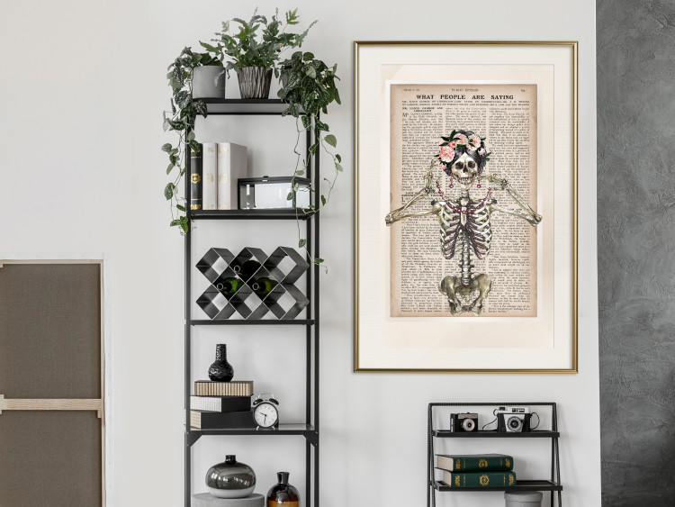 Poster Lady Skeleton - unusual vintage-style fantasy with a newspaper background 129099 additionalImage 22