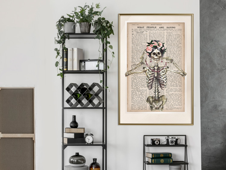 Poster Lady Skeleton - unusual vintage-style fantasy with a newspaper background 129099 additionalImage 5