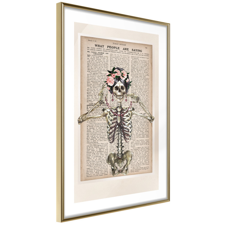 Poster Lady Skeleton - unusual vintage-style fantasy with a newspaper background 129099 additionalImage 9