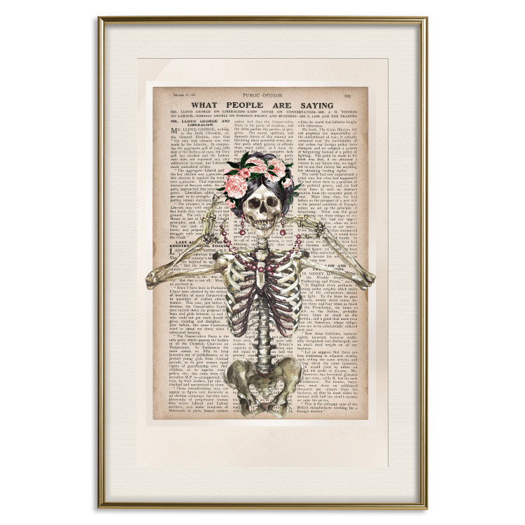 Poster Lady Skeleton - unusual vintage-style fantasy with a newspaper background 129099 additionalImage 20