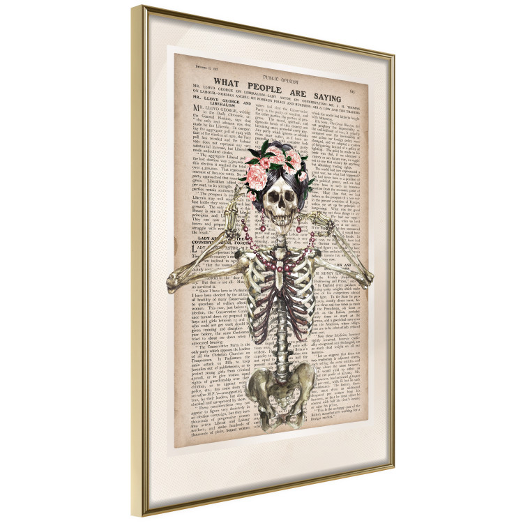 Poster Lady Skeleton - unusual vintage-style fantasy with a newspaper background 129099 additionalImage 14