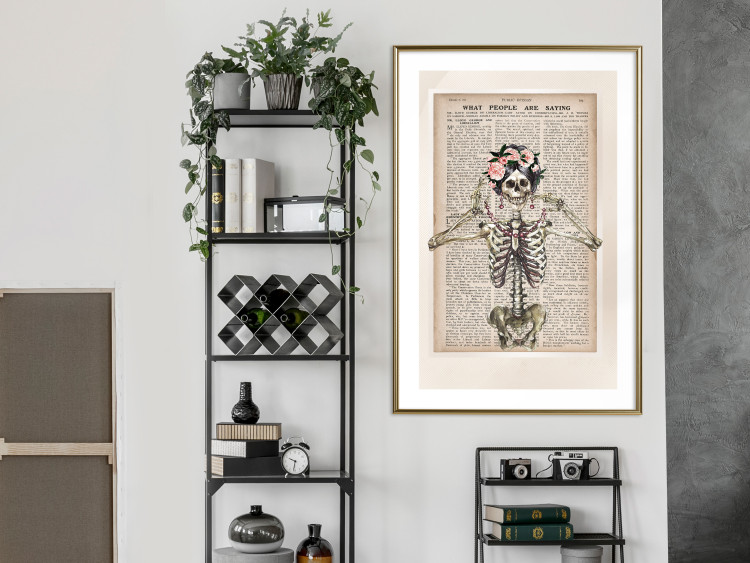 Poster Lady Skeleton - unusual vintage-style fantasy with a newspaper background 129099 additionalImage 13
