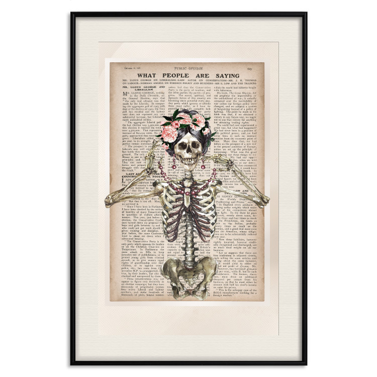 Poster Lady Skeleton - unusual vintage-style fantasy with a newspaper background 129099 additionalImage 19