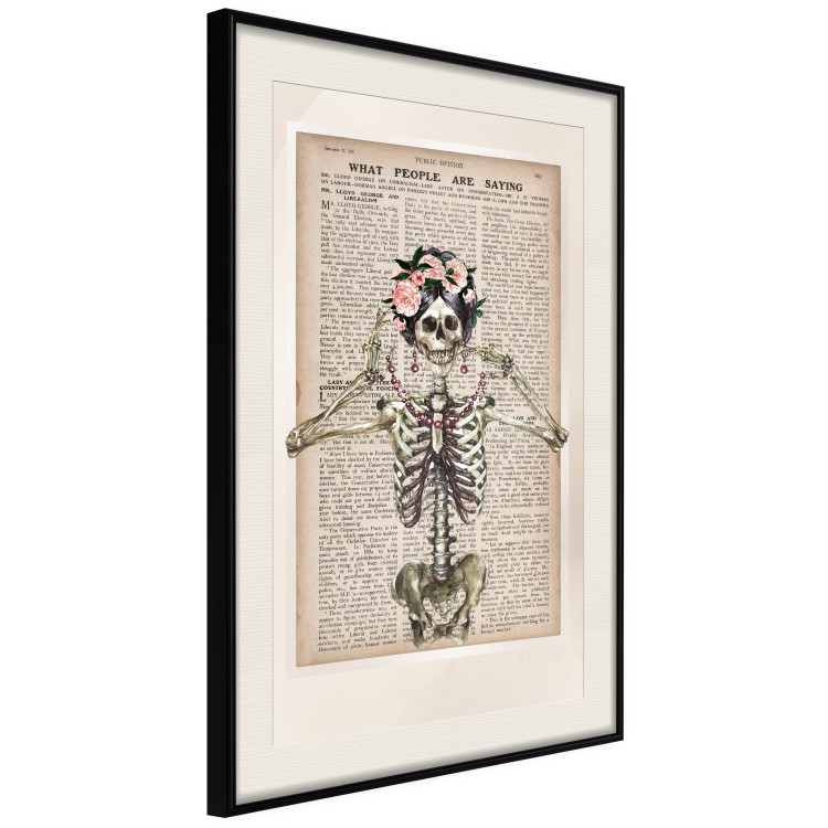 Poster Lady Skeleton - unusual vintage-style fantasy with a newspaper background 129099 additionalImage 2