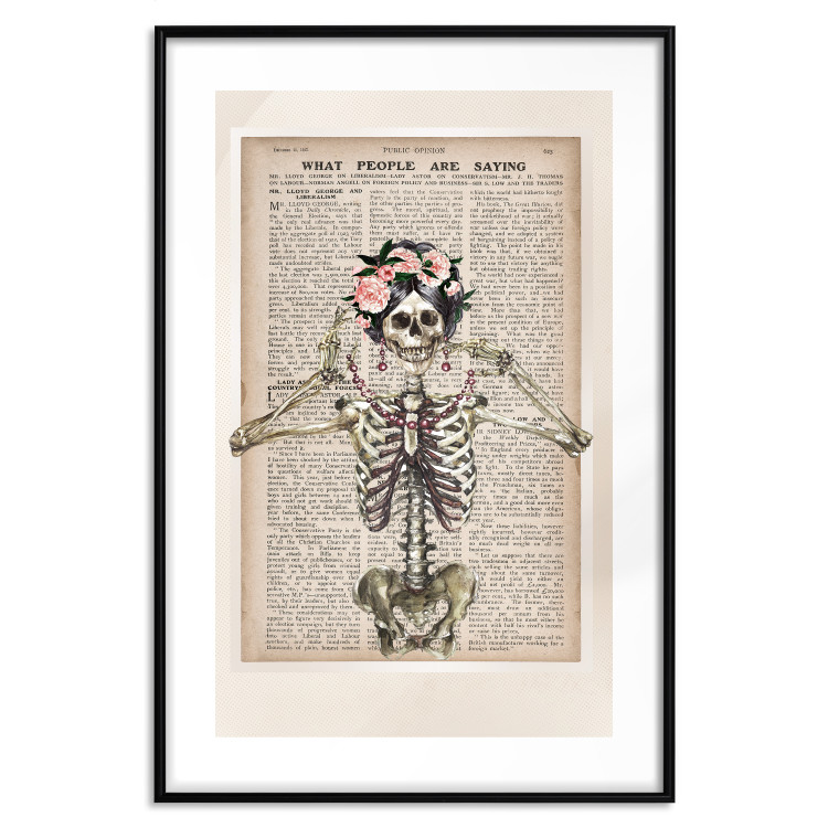 Poster Lady Skeleton - unusual vintage-style fantasy with a newspaper background 129099 additionalImage 15