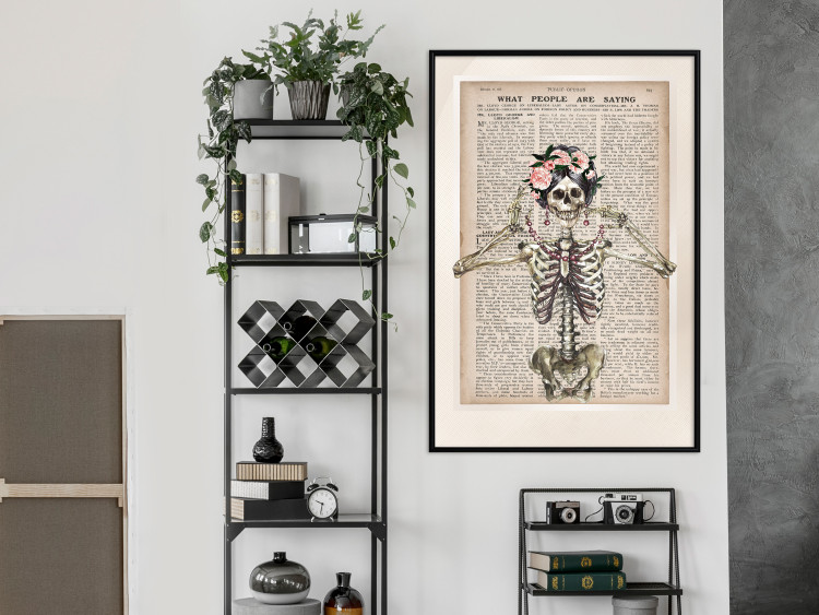 Poster Lady Skeleton - unusual vintage-style fantasy with a newspaper background 129099 additionalImage 4