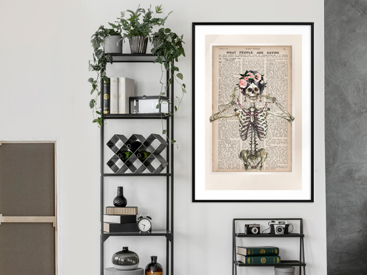 Poster Lady Skeleton - unusual vintage-style fantasy with a newspaper background 129099 additionalImage 23