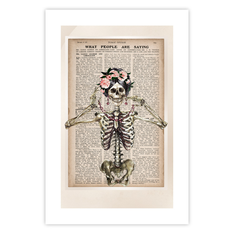 Poster Lady Skeleton - unusual vintage-style fantasy with a newspaper background 129099 additionalImage 25