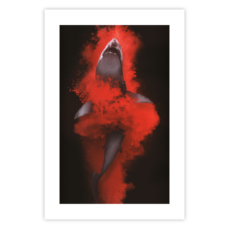 Poster King of the Oceans - abstract shark amidst redness on a black background 129799 additionalImage 25