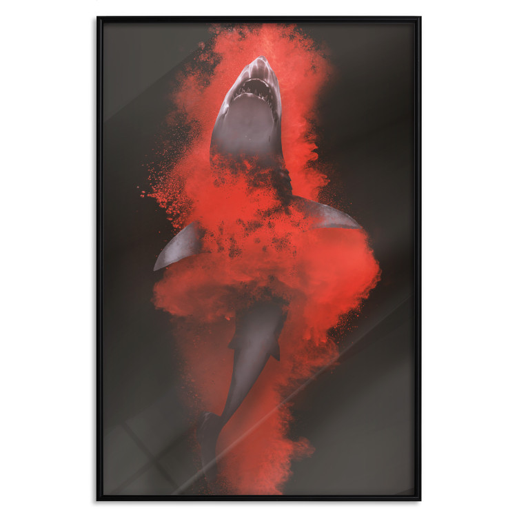 Poster King of the Oceans - abstract shark amidst redness on a black background 129799 additionalImage 18