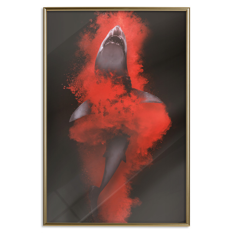 Poster King of the Oceans - abstract shark amidst redness on a black background 129799 additionalImage 21