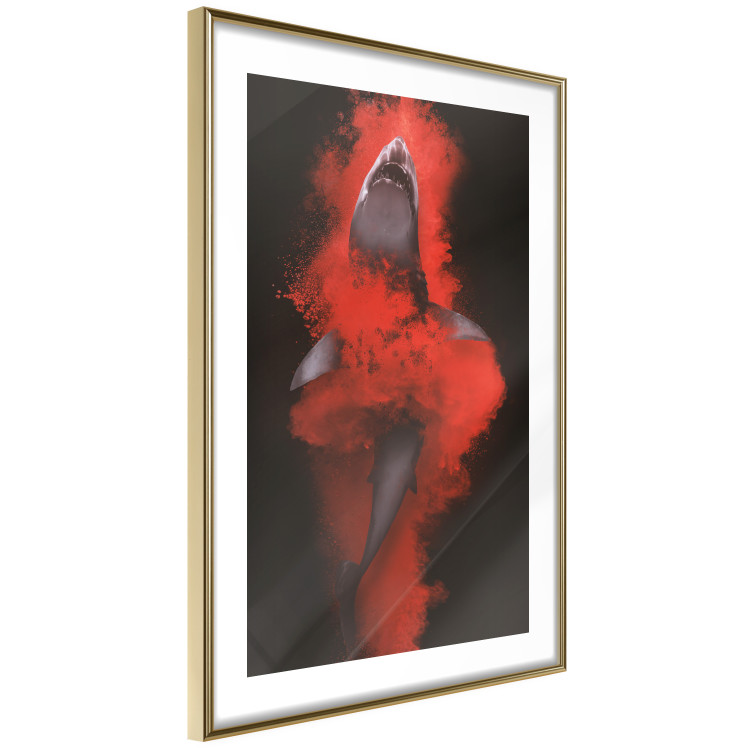 Poster King of the Oceans - abstract shark amidst redness on a black background 129799 additionalImage 9