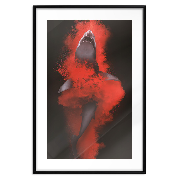 Poster King of the Oceans - abstract shark amidst redness on a black background 129799 additionalImage 17