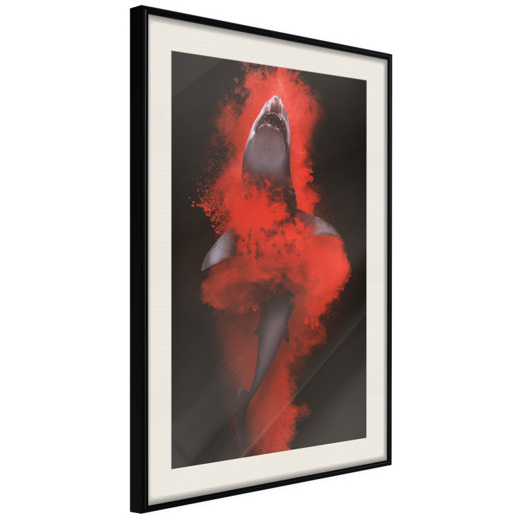 Poster King of the Oceans - abstract shark amidst redness on a black background 129799 additionalImage 2