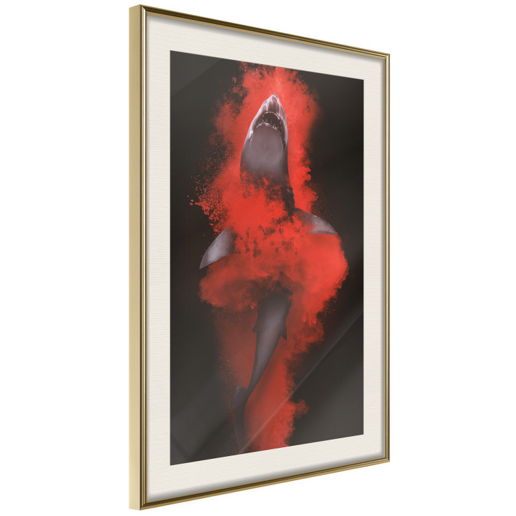Poster King of the Oceans - abstract shark amidst redness on a black background 129799 additionalImage 3
