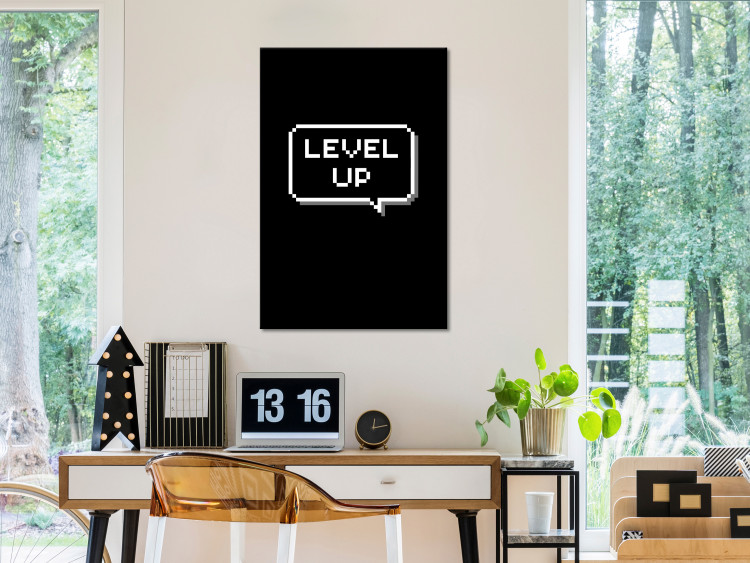 Canvas Art Print Level Up (1-piece) Vertical - black and white English inscriptions 130499 additionalImage 3