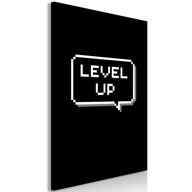 Canvas Art Print Level Up (1-piece) Vertical - black and white English inscriptions 130499 additionalImage 2
