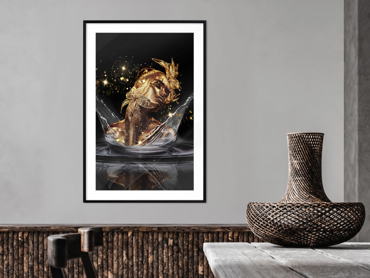 Wall Poster Golden Dream - abstract golden figure of a woman in water on a black background 132199 additionalImage 18