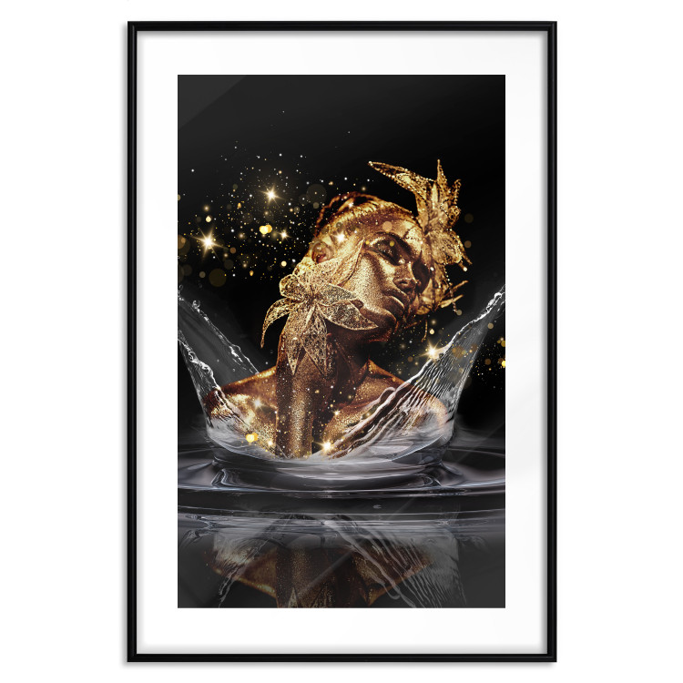 Wall Poster Golden Dream - abstract golden figure of a woman in water on a black background 132199 additionalImage 15