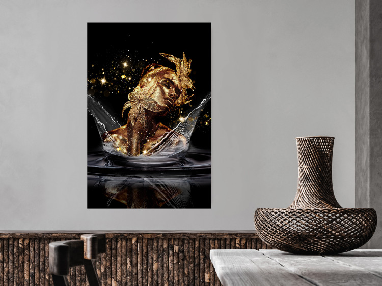 Wall Poster Golden Dream - abstract golden figure of a woman in water on a black background 132199 additionalImage 11
