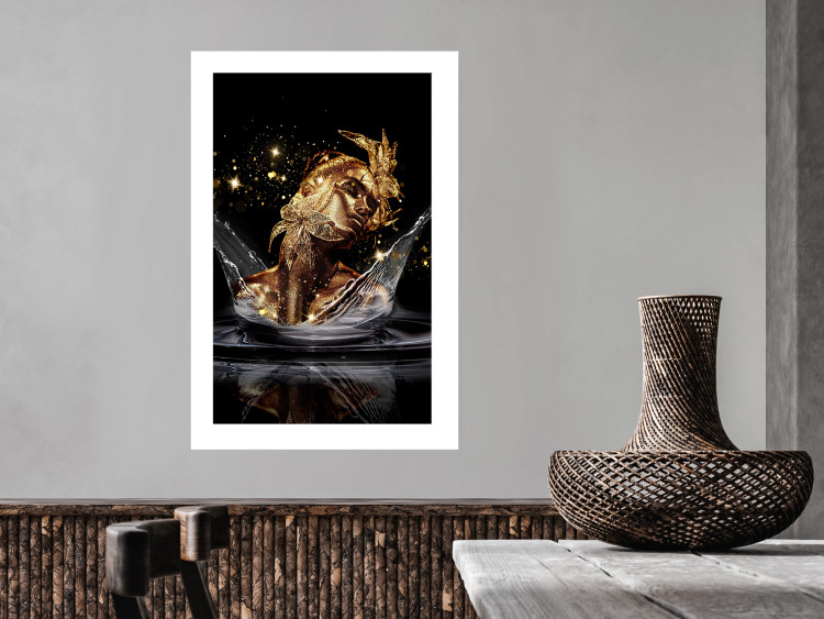 Wall Poster Golden Dream - abstract golden figure of a woman in water on a black background 132199 additionalImage 12