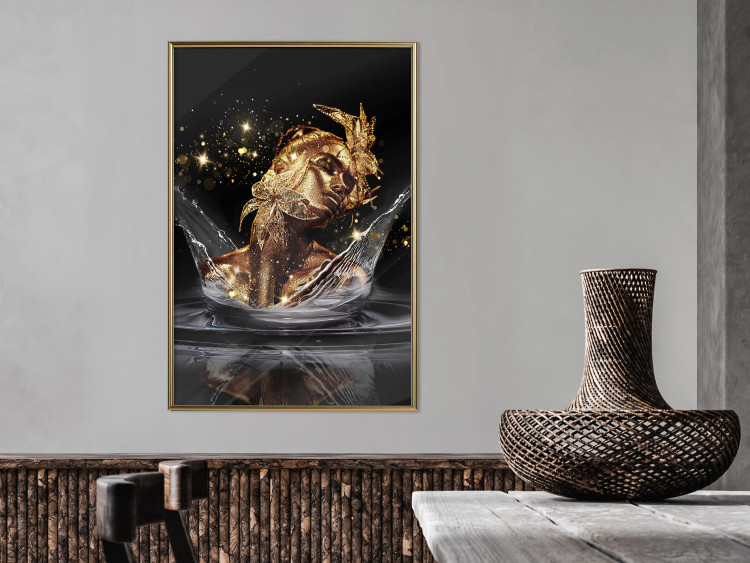 Wall Poster Golden Dream - abstract golden figure of a woman in water on a black background 132199 additionalImage 10