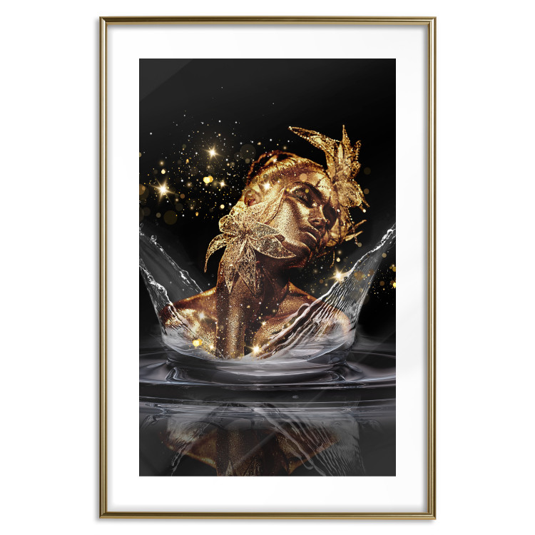Wall Poster Golden Dream - abstract golden figure of a woman in water on a black background 132199 additionalImage 14