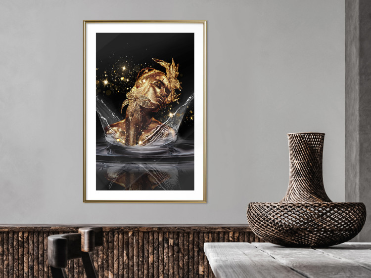 Wall Poster Golden Dream - abstract golden figure of a woman in water on a black background 132199 additionalImage 13