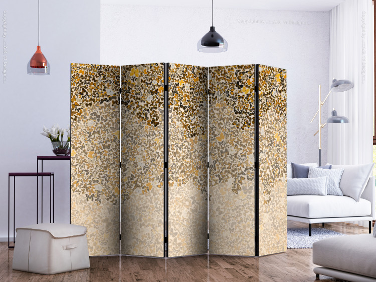 Folding Screen Art and Butterflies II (5-piece) - pattern in shades of brown and beige 132599 additionalImage 2