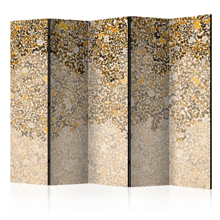 Folding Screen Art and Butterflies II (5-piece) - pattern in shades of brown and beige 132599